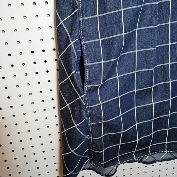 Sophie Max Checked Pattern Dress Size XS Navy White Grid Sleeveless Pockets - Picture 6 of 7